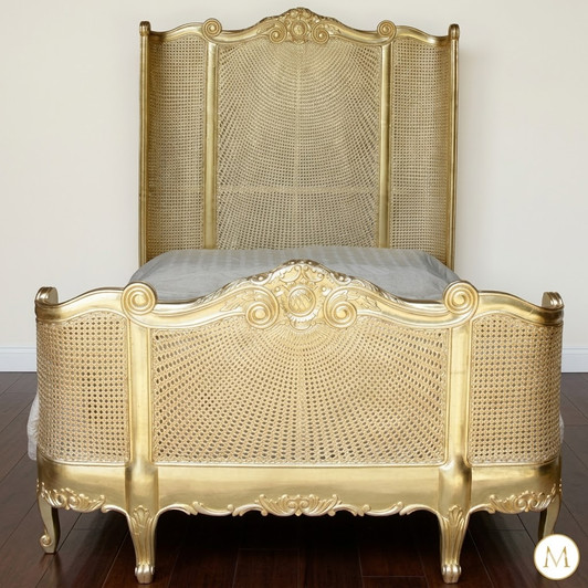 Gold Leaf Cane Rattan Country Cottage Bed