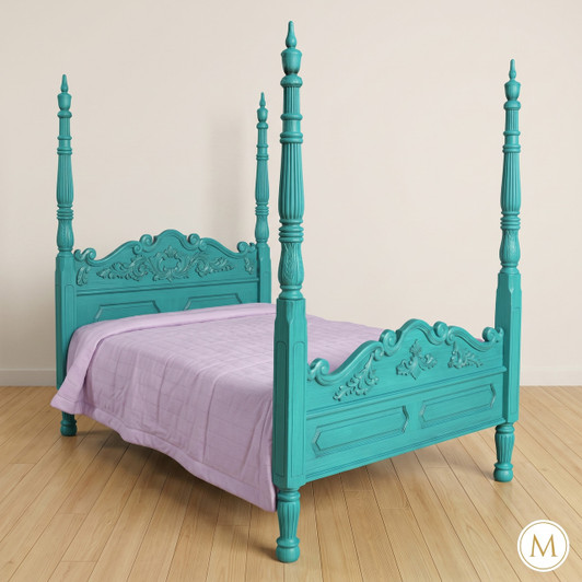 English Colonial Hand-Carved Four-Poster Bed