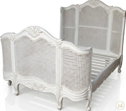 French Provincial Cane Panel Bed – Antique White