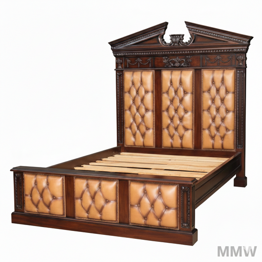 Tufted Leather upholstered Bed with Tall headboard