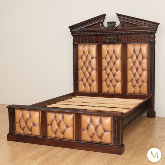 Tufted Leather upholstered Bed with Tall headboard