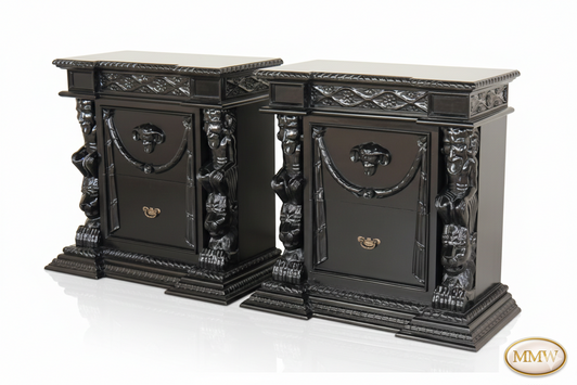 Black Gothic Nightstand Chests Pair (2)