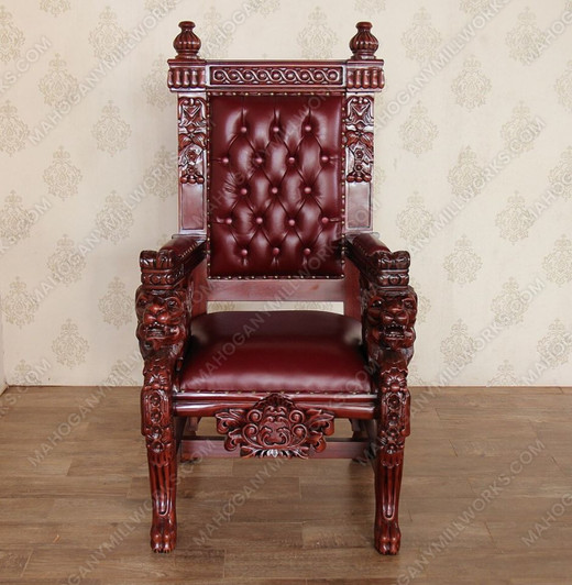 Cherry Bishop's Leather Gothic Throne Lion Arm Chair A
