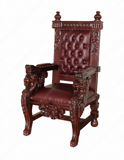 Cherry Bishop's Leather Gothic Throne Lion Arm Chair A