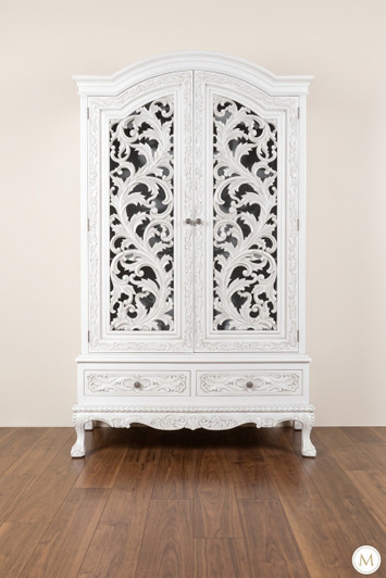 Antique White Rococo Wardrobe Armoire