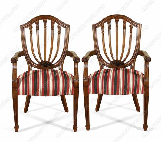 Mahogany Hepplewhite Shield Back Arm Chairs Pair (2)