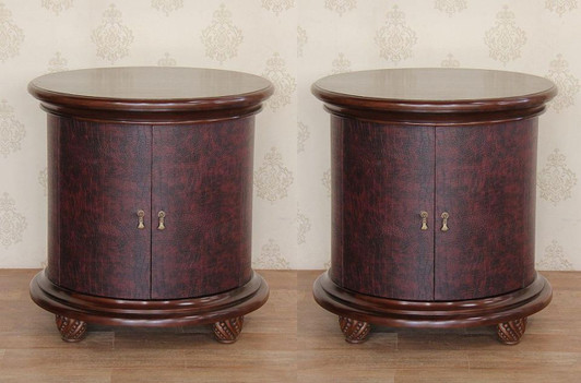 Faux Crocodile Leather Round Nightstand Bedside Tables (2)