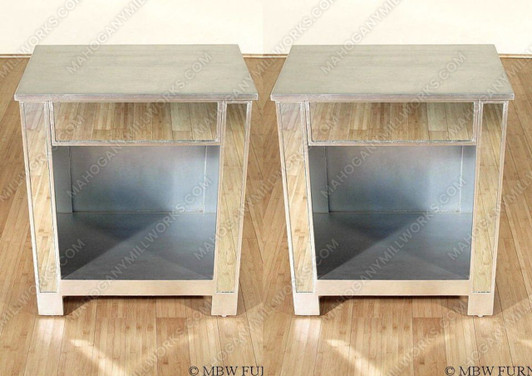 Pair 2 Silver Leaf Nightstand Tables F-268-na