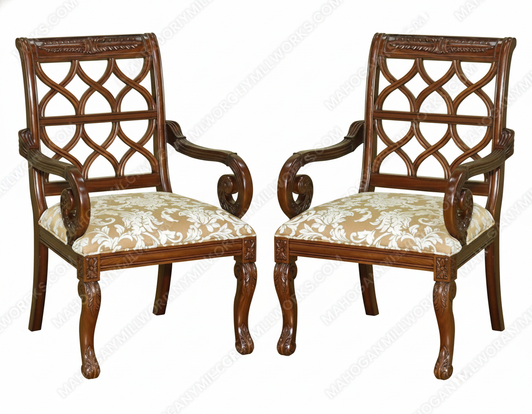 Mahogany Pierced Back Dining Arm Chairs Pair (2)