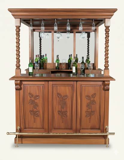 Mahogany Home Canopy Bar w/ Spiral Turned  Columns