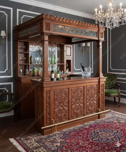 7ft Ornate Canopy Home Pub Bar Set w/ Stained Glass