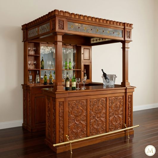 7ft Mahogany Ornate Carved Home Bar