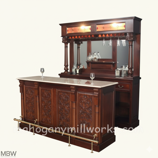 Mahogany Victorian Marble Top Pub Bar