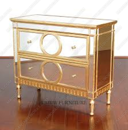 Mirrored 2 Drawer Dresser w/ Silver & Gold Accents