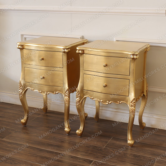 Gold Leaf French Style Nightstand Side Table