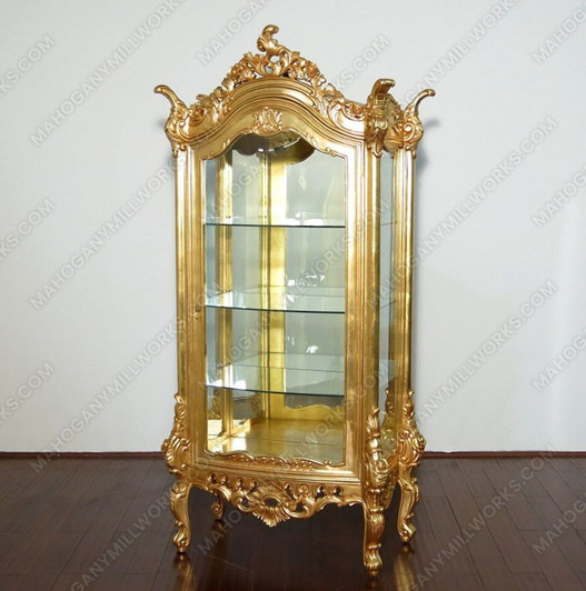 French Rococo Gold Leaf Curio Display Cabinet Vitrine