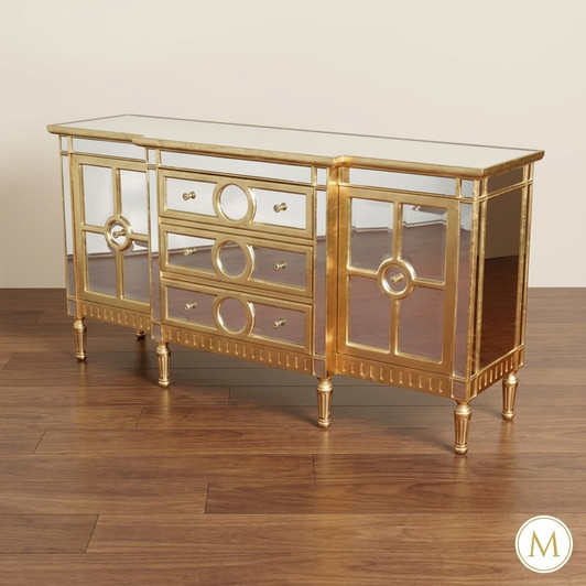 Mirrored Sideboard w/ Silver & Gold Accents