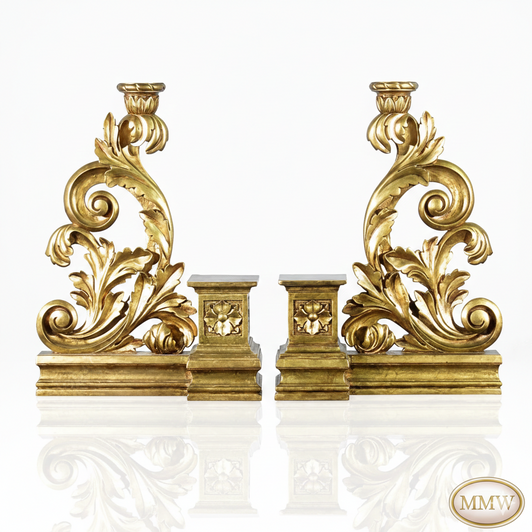 Gold Leaf Rococo Candle Holders Pair (2)