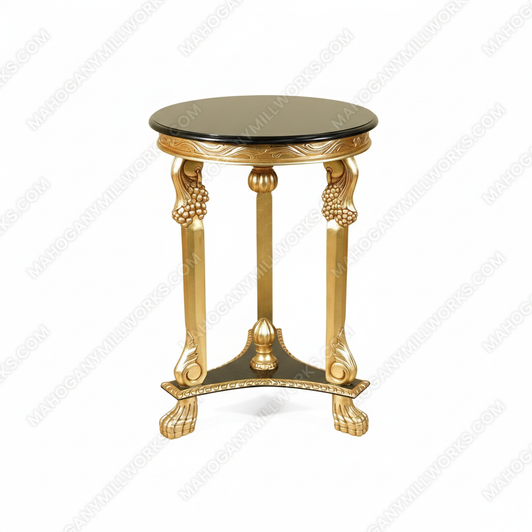 Gold Leaf & Black Italian Style Ornate Round Occasional Table