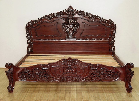 Cherry French Rococo Carved Panel Bed
