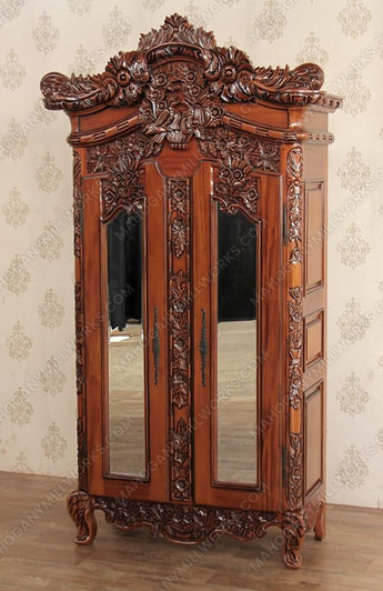 French Rococo Ornate Cabinet w/ Mirrors