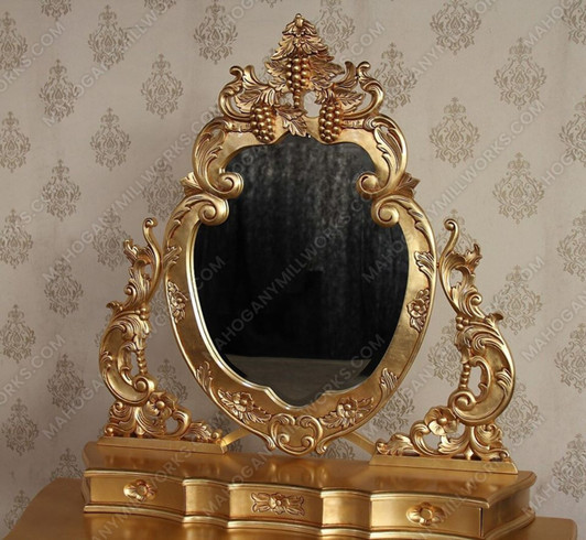 Gold Leaf French Rococo Make-up Vanity w/ Stool