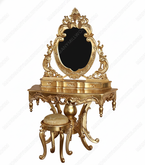Gold Leaf French Rococo Make-up Vanity w/ Stool