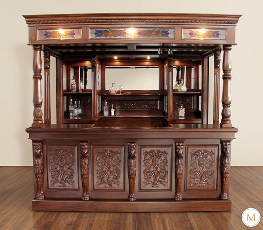 8.5ft Canopy Pub Bar w/ Leaded Stained Glass Doors