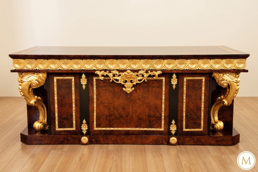 French Empire Dark Burl & Gold Executive Office Desk