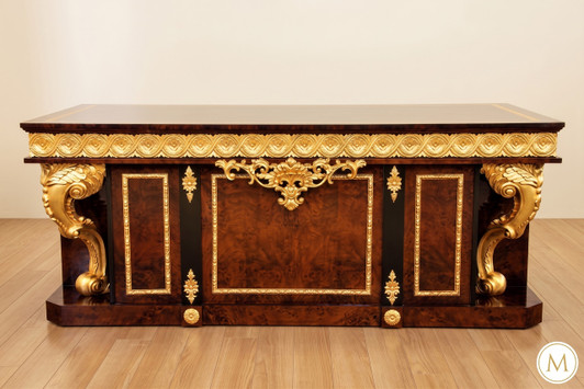 French Empire Dark Burl & Gold Executive Office Desk