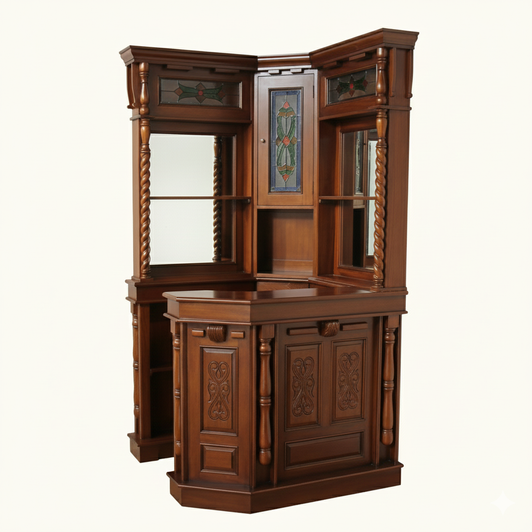 Mahogany Stained Glass Corner Home Pub Tavern Bar