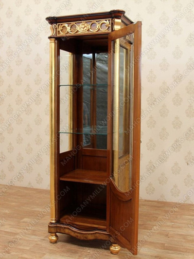 Cherry & Gold French Empire Corner Curio Cabinet