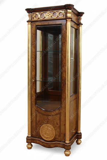 Cherry & Gold French Empire Corner Curio Cabinet