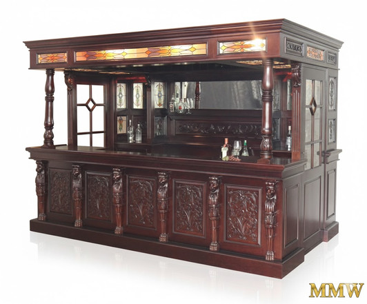 11ft Canopy Pub Bar w/ Lead Stained Glass Doors