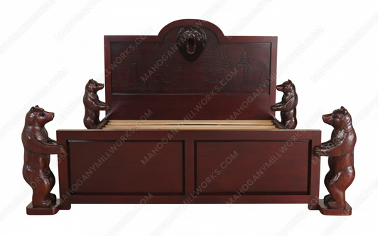Dark Mahogany Wilderness Bed w/ Hand Carved Bears