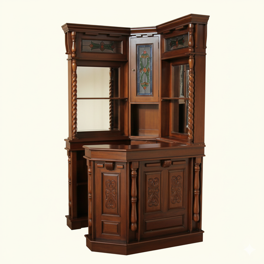 Mahogany Stained Glass Corner Tavern Pub Bar