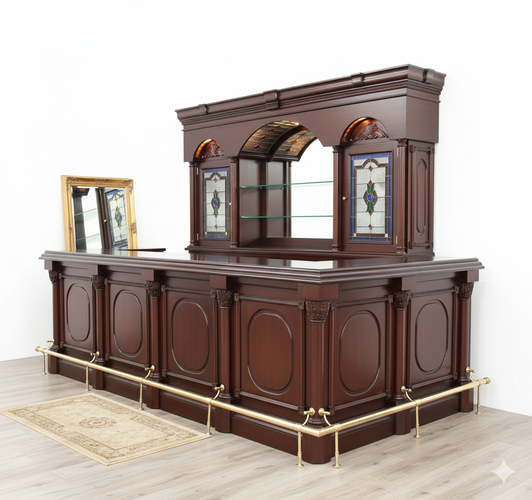 Dark Mahogany L-Shape Pub Bar Set