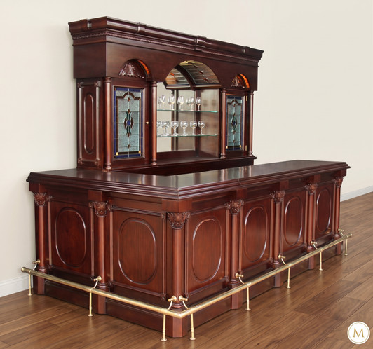 9.5ft Dark Mahogany L-Shape Pub Bar Set