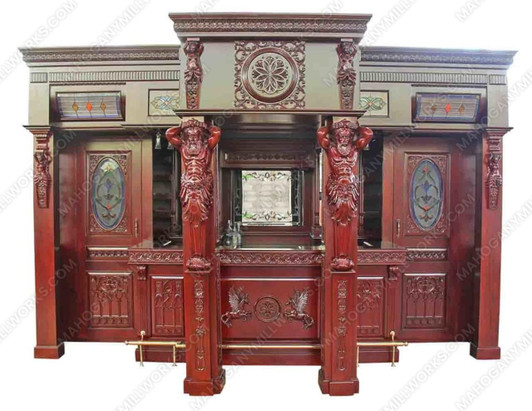 15.5ft Ornately Carved Gothic Mansion Pub Bar
