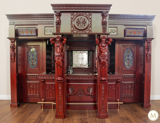 15.5ft Heavily Ornate Carved Statues Pub Bar