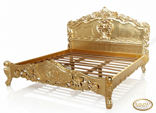 Gold Leaf French Rococo Carved Panel Bed