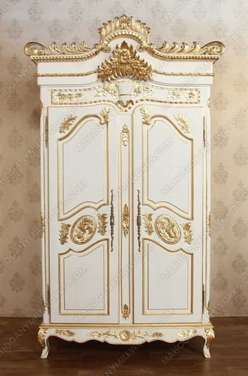 White & Gold French Wedding Armoire Wardrobe
