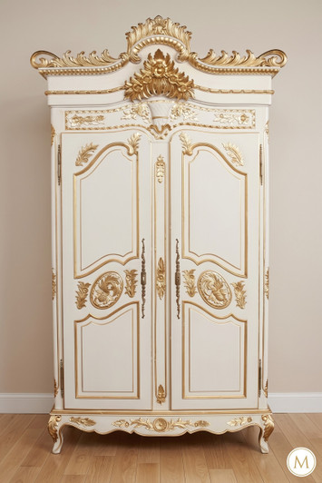 White & Gold French Wedding Armoire Wardrobe