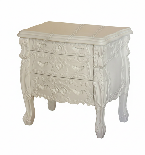 Mahogany Painted Rococo 3 Drawer Nightstand / Bedside Table/Chest