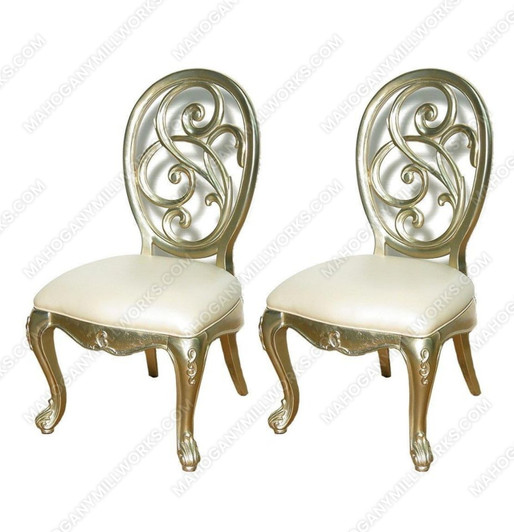 Pair of 2 Gold Leaf Balloon Back Accent Side Chairs