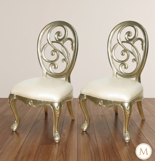 Pair of 2 Gold Leaf Balloon Back Accent Side Chairs