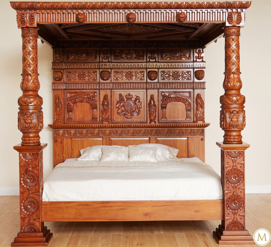 Renaissance Revival Hand-Carved Canopy Bed