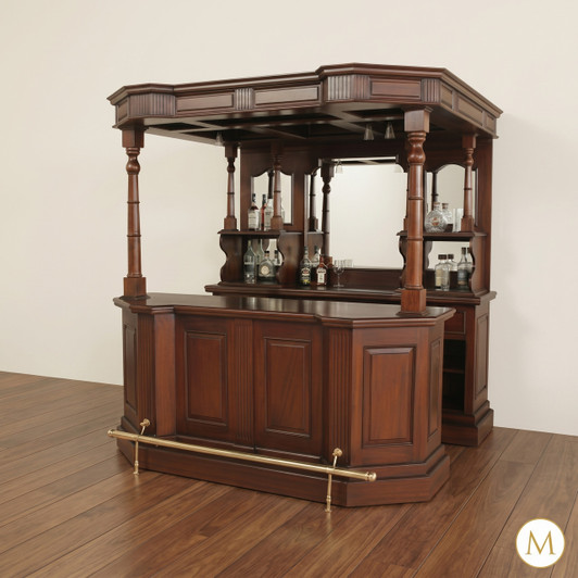 6.5ft Solid Mahogany Traditional Canopy Home Pub Bar w/ Brass Rails