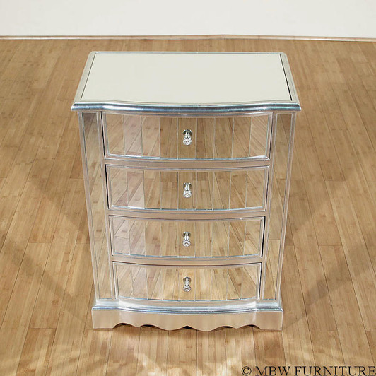 Silver Mirrored Bedroom Nightstand Chest
