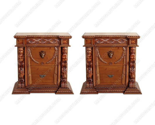 Light Mahogany Gothic Nightstand Chests (2)